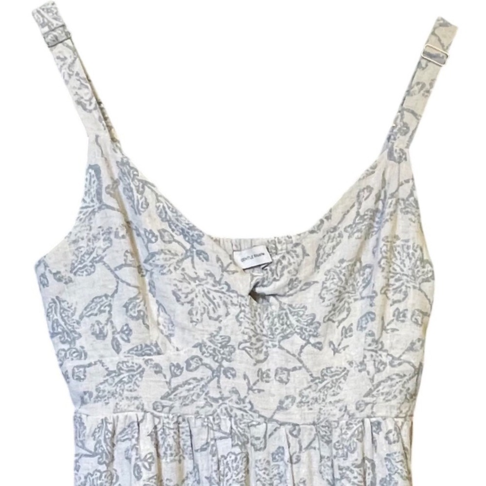 Gentle Fawn Floral Wide Leg Jumpsuit Cream Grey Linen Blend XS Smocked Back Boho - Picture 4 of 9